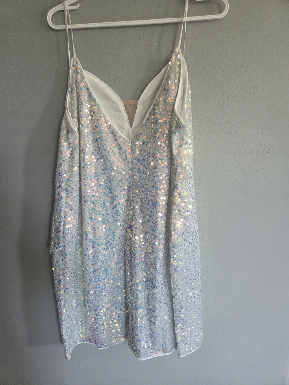 Iridescent Sequin Slip Dress - White/Blue - Picture 3 of 4